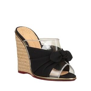 CHARLOTTE OLYMPIA Heels Black & Vinyl Open Toe Espadrilles Mules 35 5 4.5 Sandal